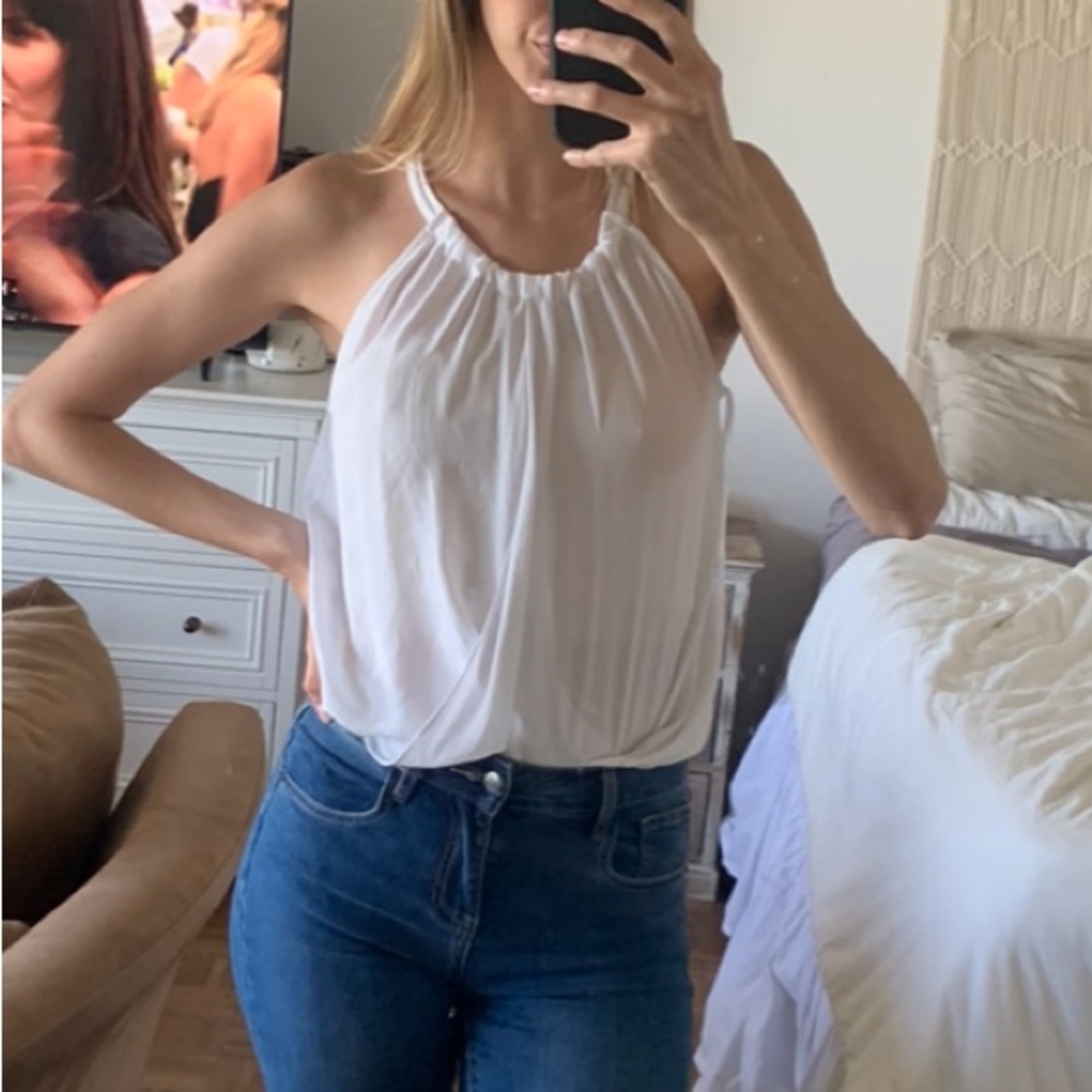 BCBG White High Neck Women's Top